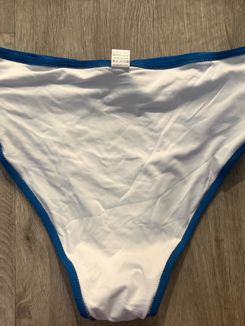 Blue Two-Piece Bikini‎ Set - Striped Top & Solid Bottom. One shoulder - Picture 4 of 6